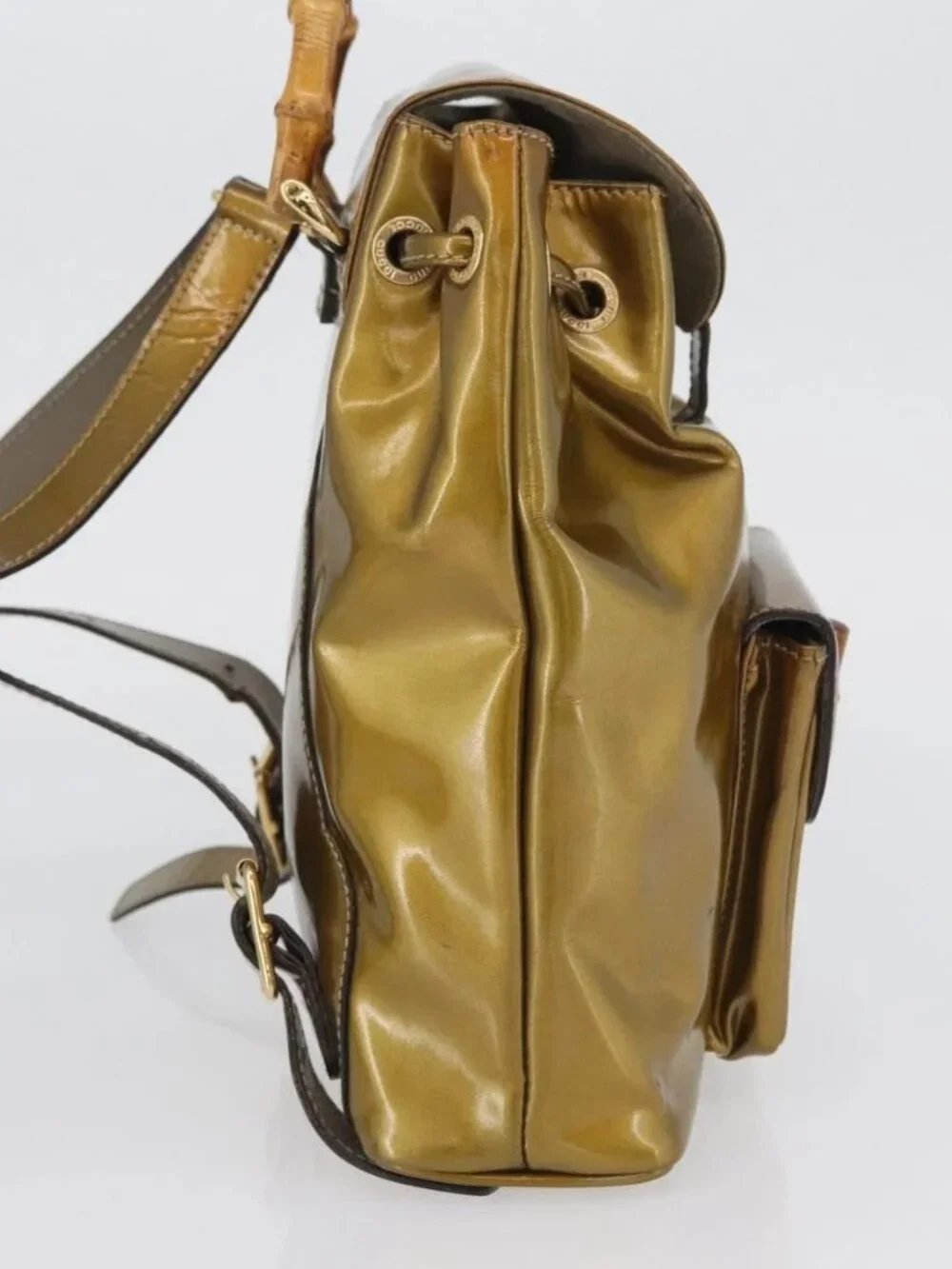 GUCCI Bamboo Backpack Patent leather Gold Tone 003 1705 0030 Auth ka2998
